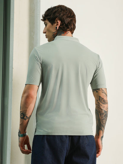 Light Green Slim Fit Polo T-Shirt with Breathable Poly-Spandex Blend