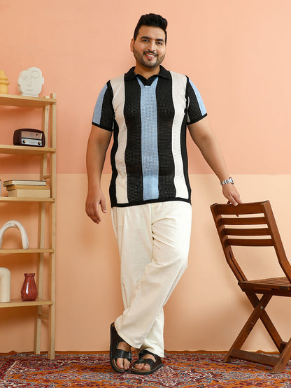 Panelled Open-Knit Polo T-Shirt