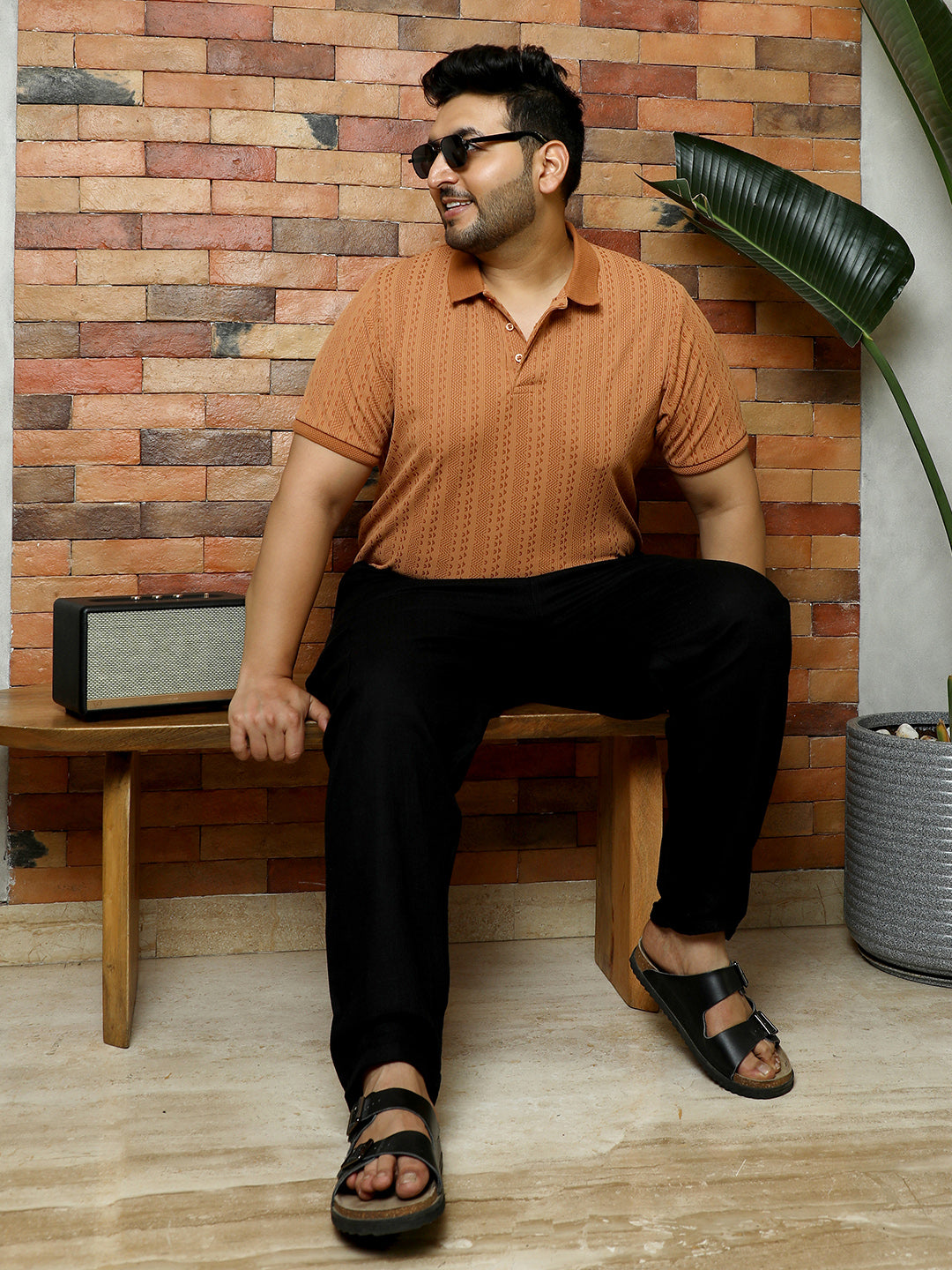 Geometric-Folk Knitted Polo T-Shirt
