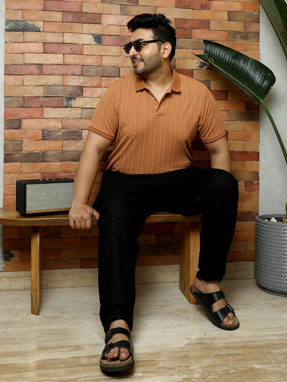 Geometric-Folk Knitted Polo T-Shirt