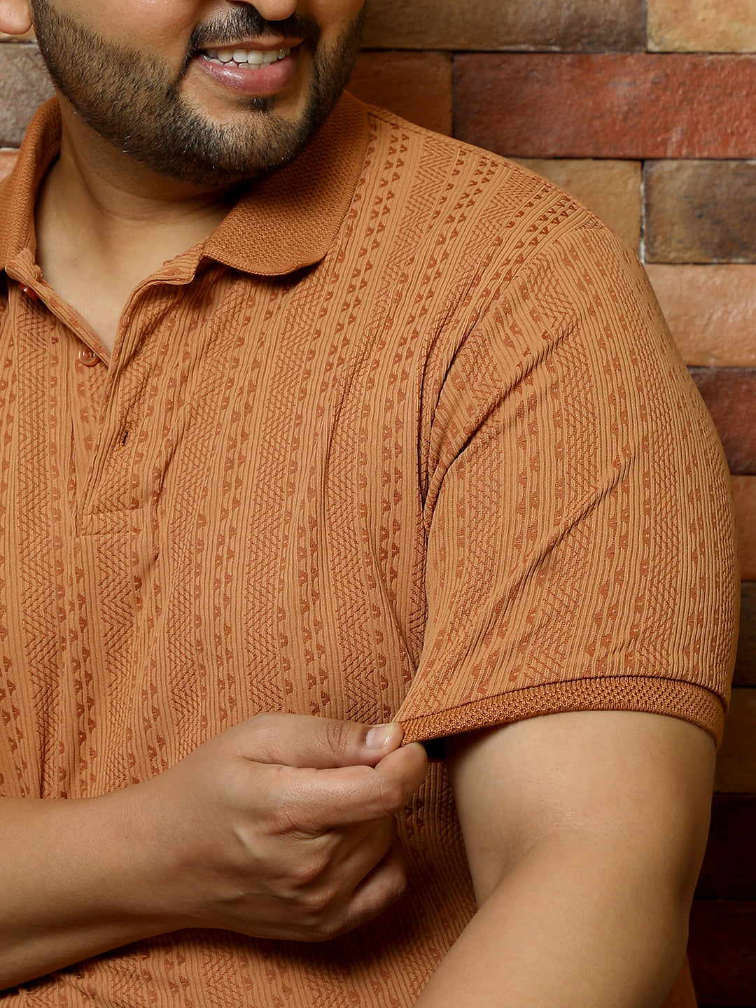 Geometric-Folk Knitted Polo T-Shirt