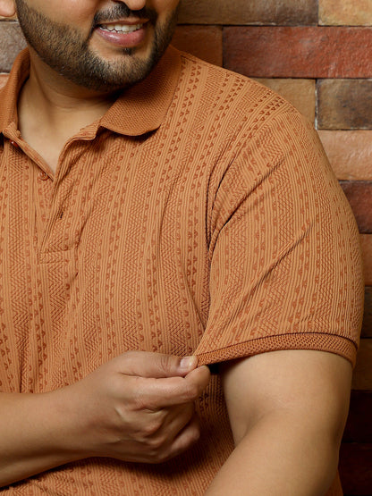 Geometric-Folk Knitted Polo T-Shirt