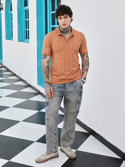 Geometric-Folk Knitted Polo T-Shirt