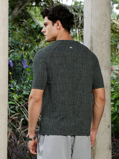Emerald Green & Midnight Black Contrast-Heathered Knitted T-Shirt