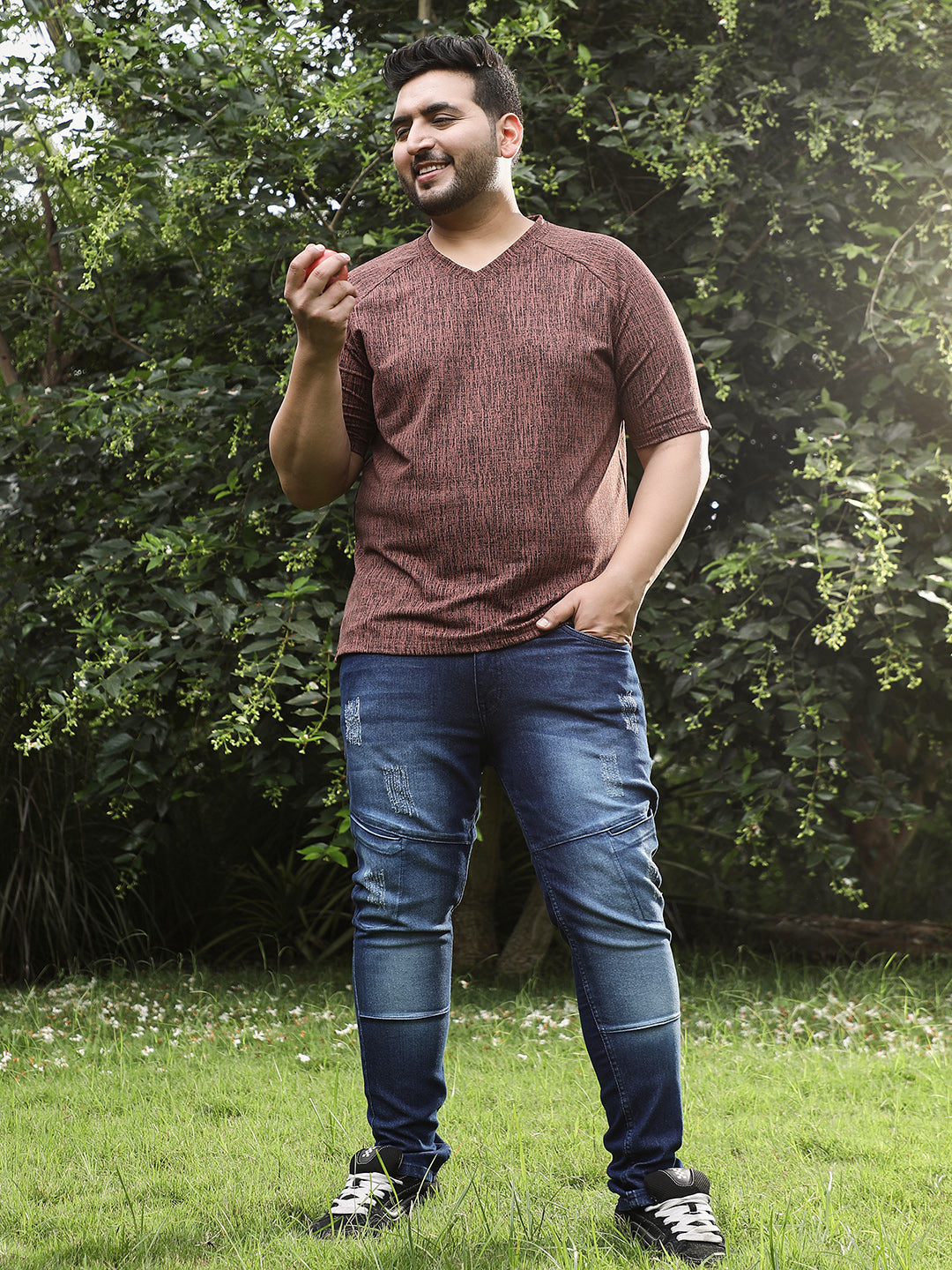 Contrast-Heathered Knitted T-Shirt