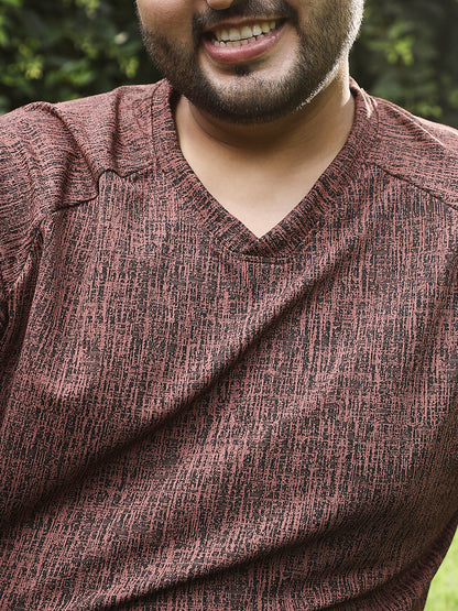 Contrast-Heathered Knitted T-Shirt