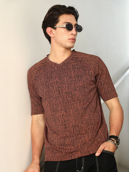 Contrast-Heathered Knitted T-Shirt