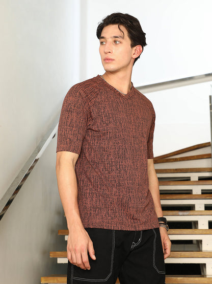 Contrast-Heathered Knitted T-Shirt