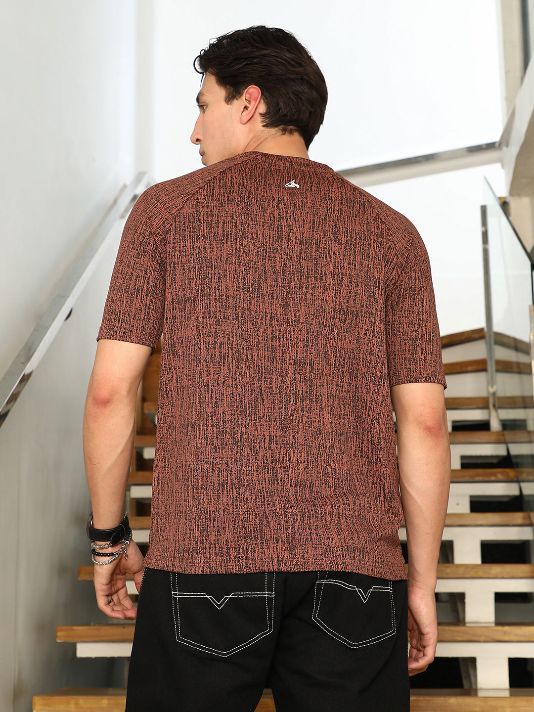 Contrast-Heathered Knitted T-Shirt
