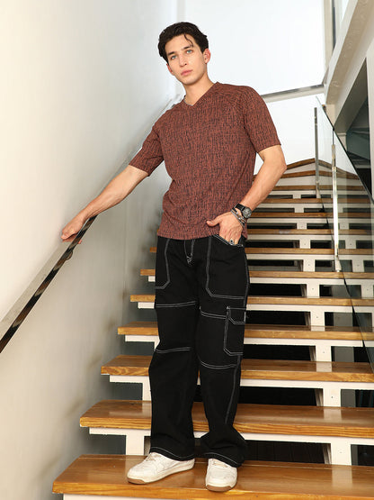 Contrast-Heathered Knitted T-Shirt