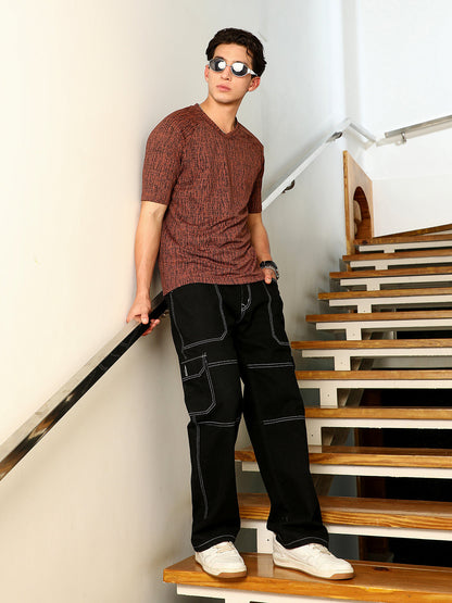 Contrast-Heathered Knitted T-Shirt