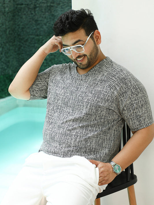 Contrast-Heathered Knitted T-Shirt