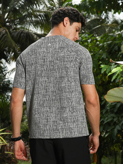 Coin Grey & Midnight Black Contrast-Heathered Knitted T-Shirt
