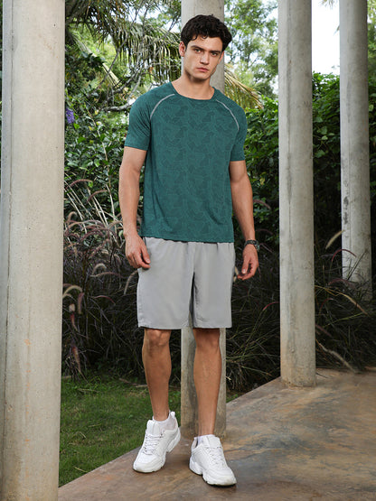 Emerald Green Abstract-Imprint Activewear T-Shirt