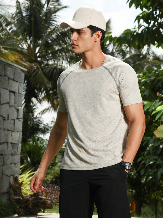 Saltbox Beige Abstract-Imprint Activewear T-Shirt