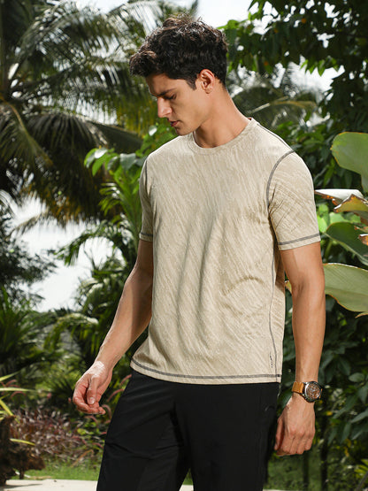 Sand Beige Plash-Imprint Activewear T-Shirt
