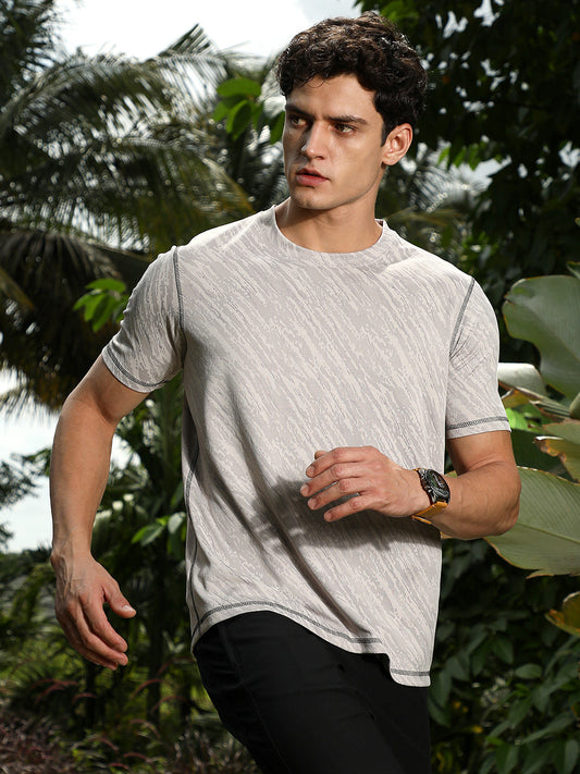 Cloud Grey Plash-Imprint Activewear T-Shirt