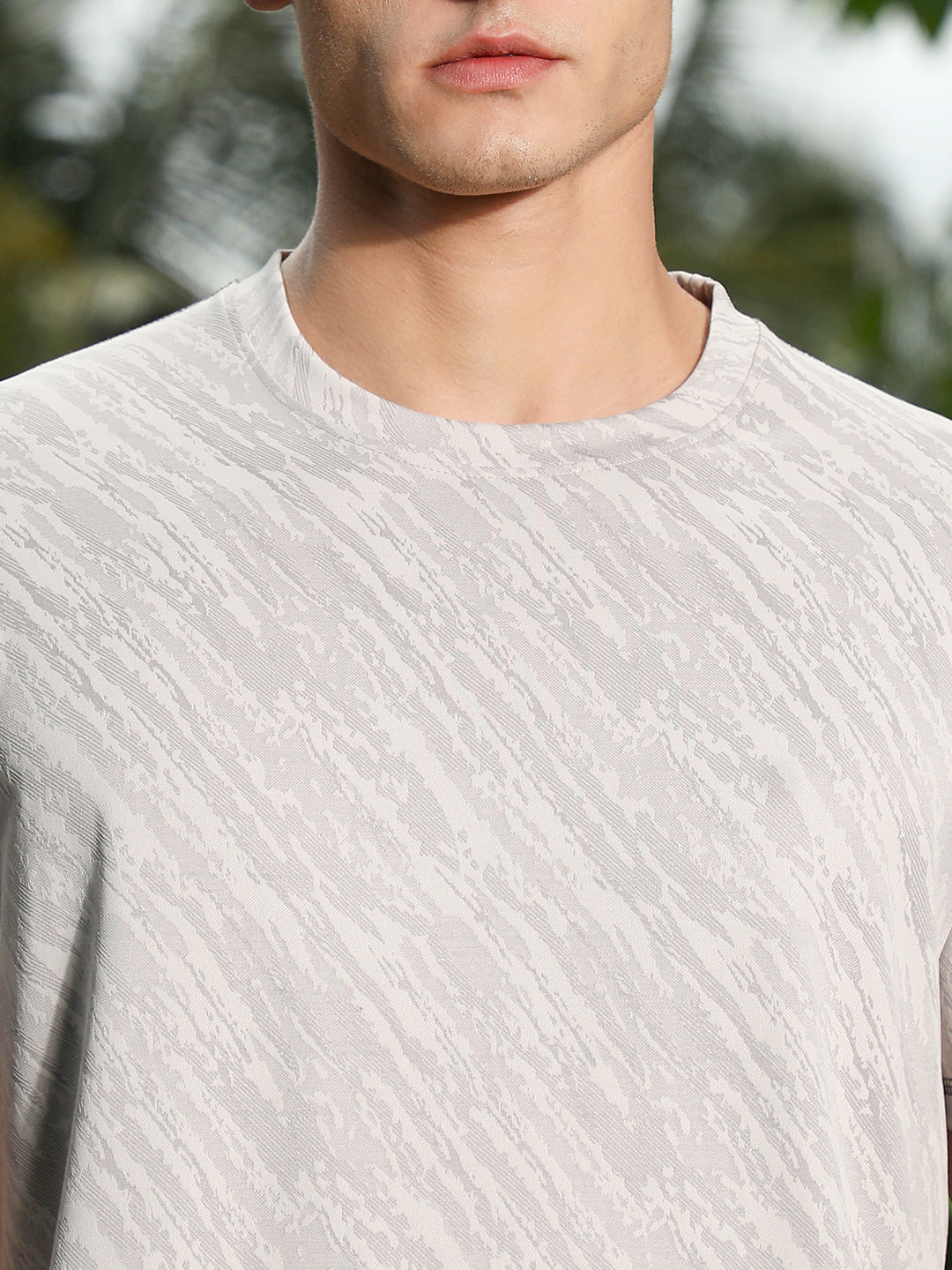 Cloud Grey Plash-Imprint Activewear T-Shirt