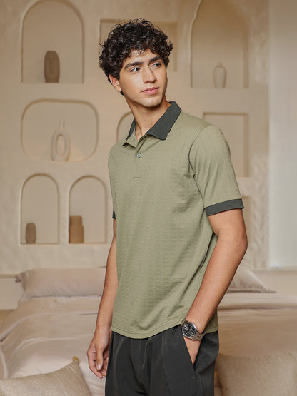 Jacquard Knit Contrast Collar Regular Fit Polo