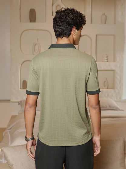 Jacquard Knit Contrast Collar Regular Fit Polo