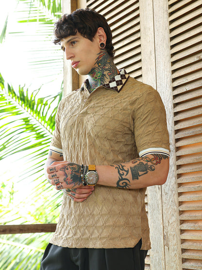 Block Argyle-Knit Polo T-Shirt