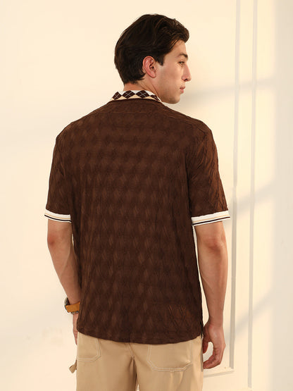 Block Argyle-Knit Polo T-Shirt