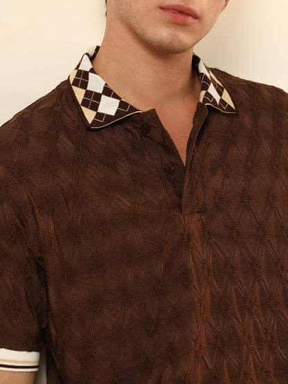 Block Argyle-Knit Polo T-Shirt