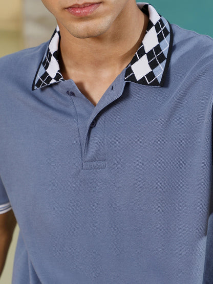 Block Argyle-Knit Polo T-Shirt