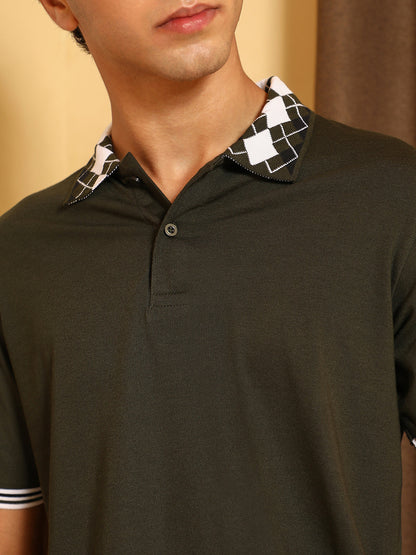 Block Argyle-Knit Polo T-Shirt