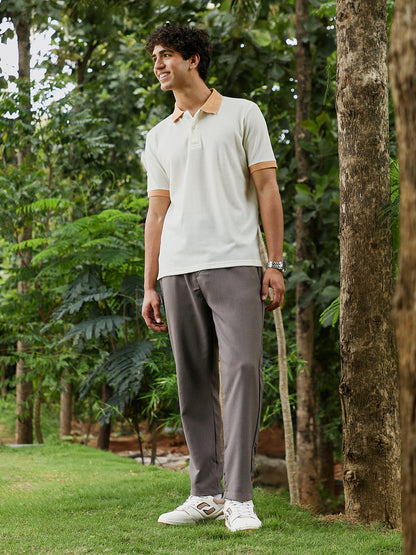 Block-Textured Knit Polo T-Shirt