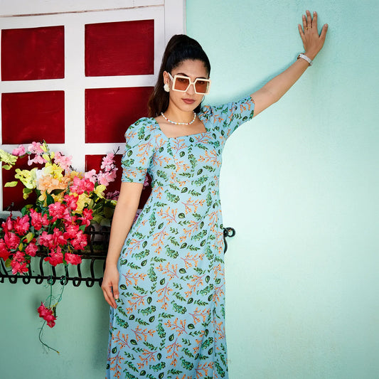 Botanical Slit Midi Dress