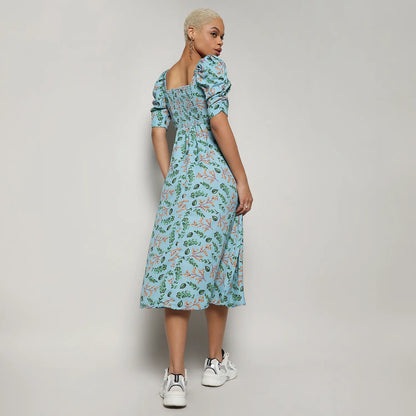 Botanical Slit Midi Dress