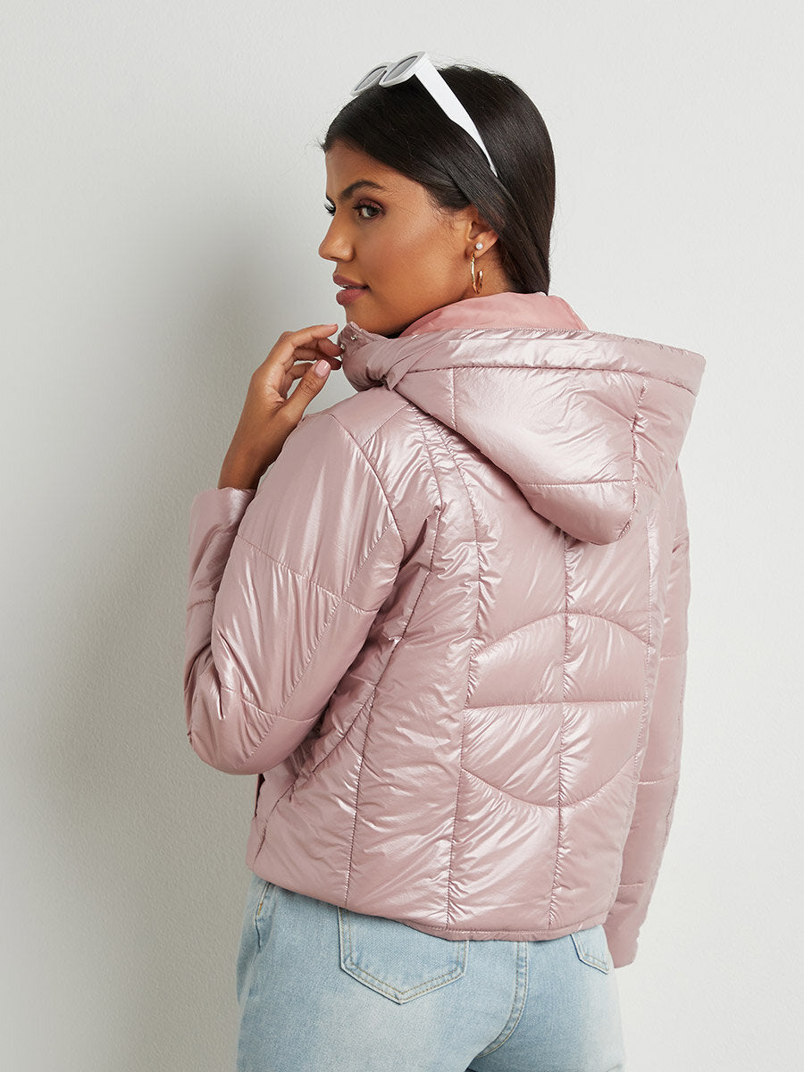 Quilted Bomber Jacket With Detachable Hood