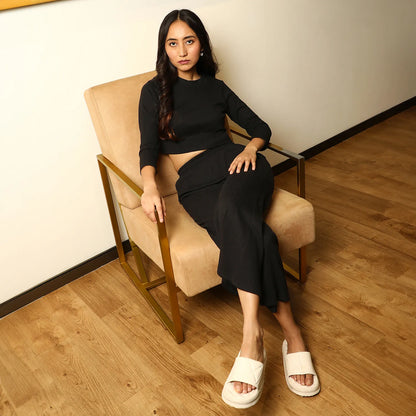Solid Black Ribbed Co-Ord Set