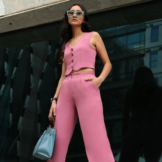 Women's Salmon PInk Chic Vest Co-Ord Set