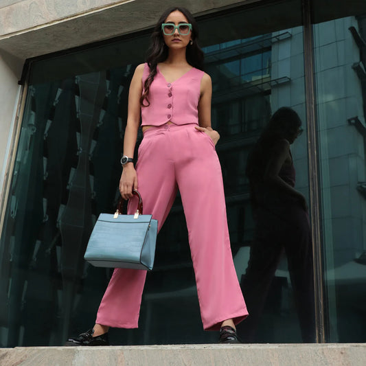 Women's Salmon PInk Chic Vest Co-Ord Set