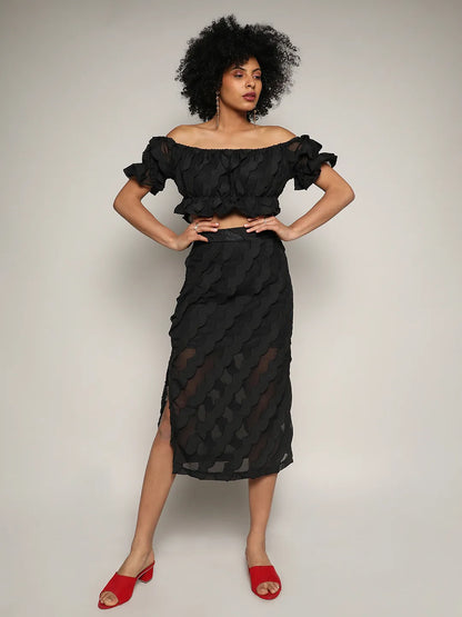 Sheer Self-Design Co-Ord Set With Slit