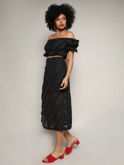 Sheer Self-Design Co-Ord Set With Slit