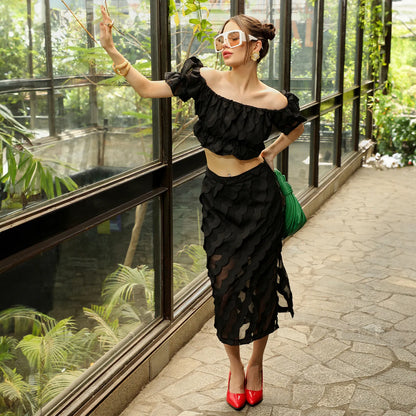 Sheer Self-Design Co-Ord Set With Slit