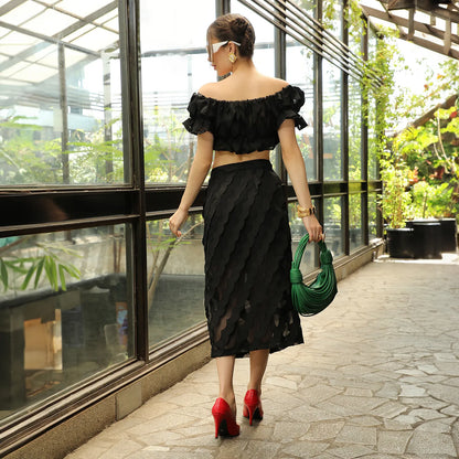 Sheer Self-Design Co-Ord Set With Slit