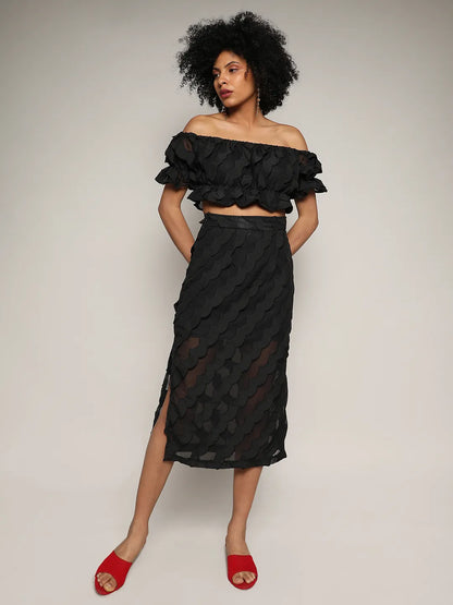 Sheer Self-Design Co-Ord Set With Slit