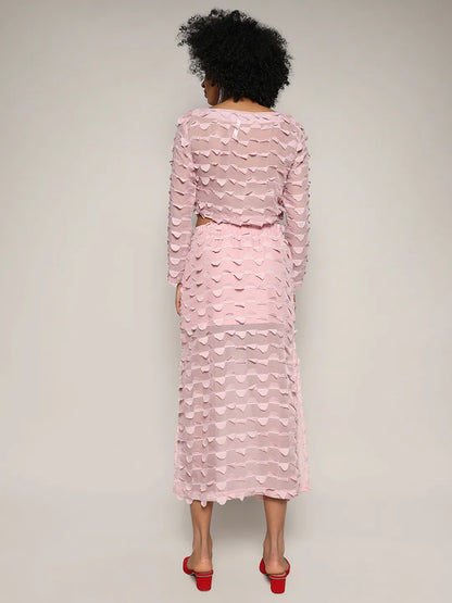 Blush Pink Sheer Applique Co-Ord Set With Slit
