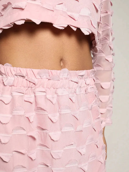 Blush Pink Sheer Applique Co-Ord Set With Slit