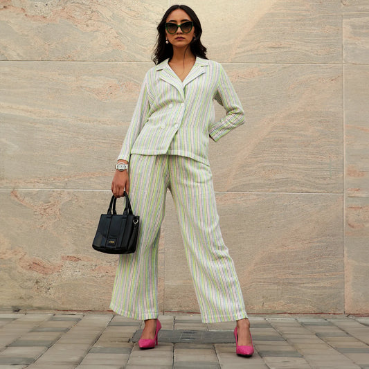 Unbalanced Striped Double-Breasted Co-Ord Set