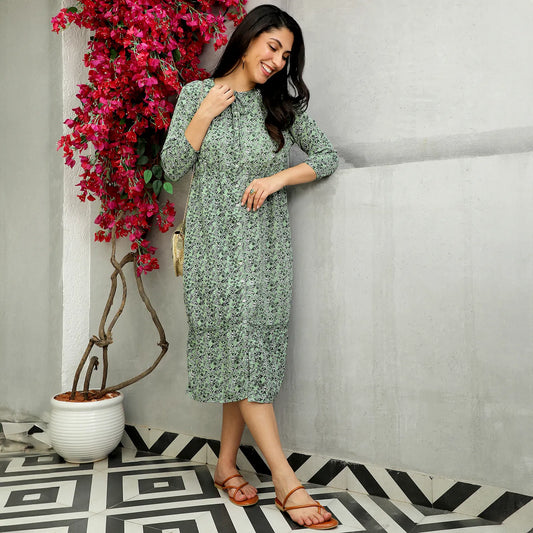 Button-Front Midi Dress