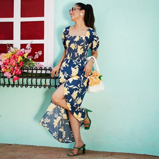 Botanical Maxi Dress With Slit