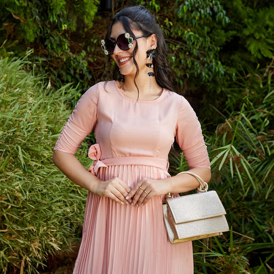 Pleated Tie-Up Dress