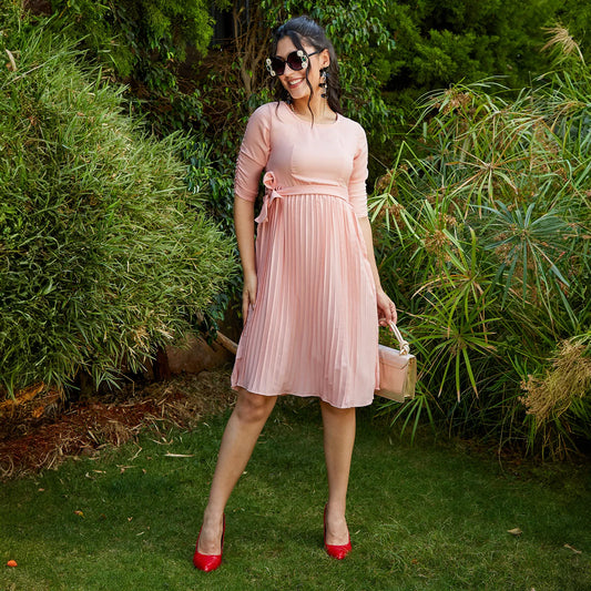 Pleated Tie-Up Dress