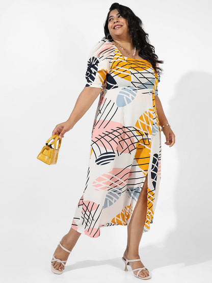 White Botanical Print Dress