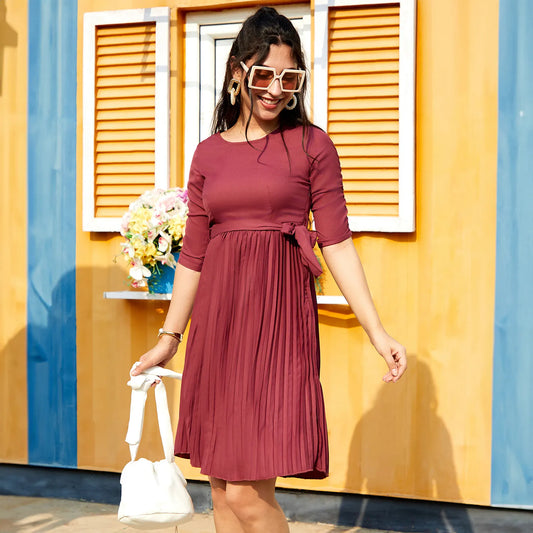 Pleated Tie-Up Dress